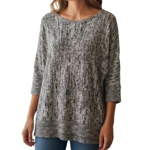 DYNAMITE Knit Tunic Sweater Salt and Pepper Dolman Sleeve Scoop Neck Size M